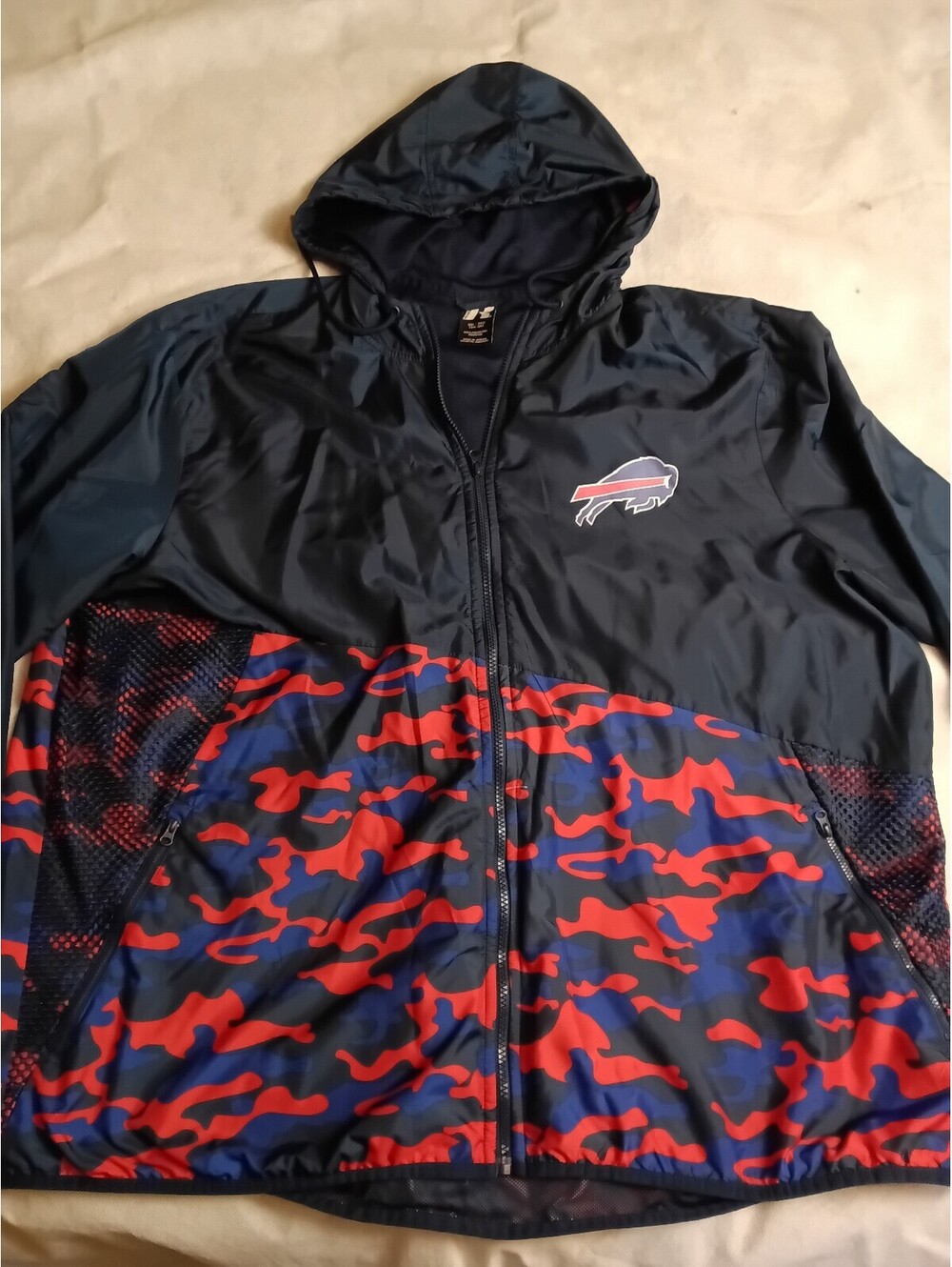 Buffalo Bills Windbreaker Jacket 3XL Full Zip Camo Pattern Hooded NFL Football